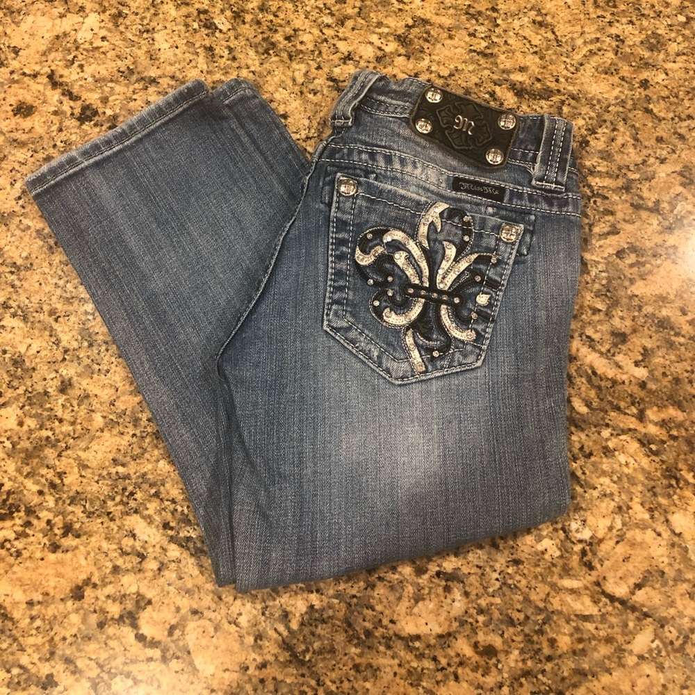 Miss Me Easy Crop Bling Jean Waist 26